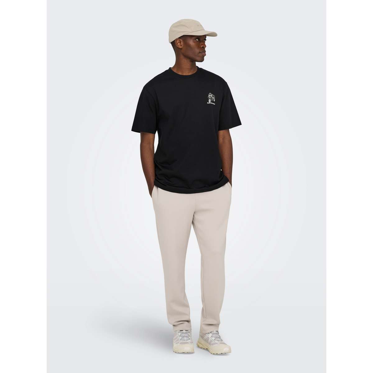 ONLY & SONS MEN΄S RELAXED FIT COTTON FRED LIFE FOODIE SS TEE BLACK FIESTA RIDE 
